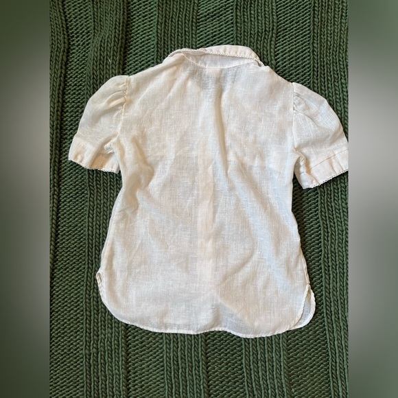 Vintage Cotton / Linen Blouse • Ivory• Floral Embroidered Ribbon Lace Trim - Picture 5 of 5